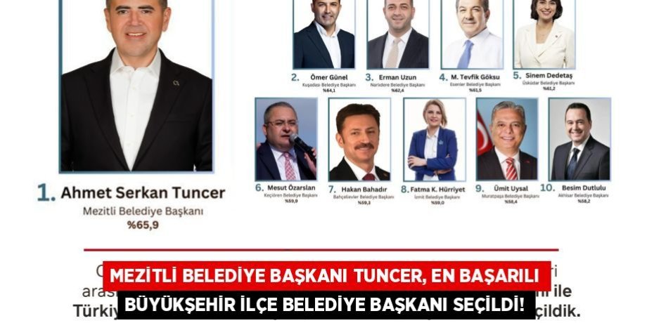 MEZİTLİ BELEDİYE BAŞKANI TUNCER, EN BAŞARILI BÜYÜKŞEHİR İLÇE BELEDİYE BAŞKANI SEÇİLDİ!